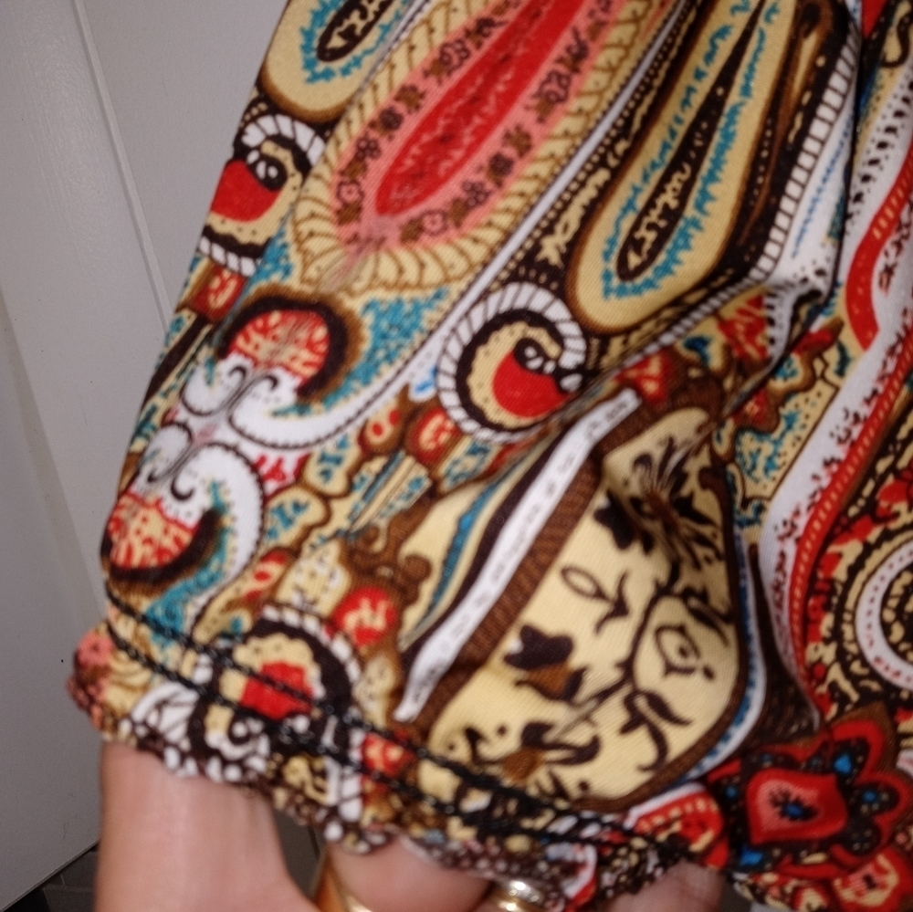 LAPAGEE PAISLEY LONGLINE CROSSOVER V NECK SMOCKED WAIST PRAIRIE STYLE DRESS M - Picture 8 of 15